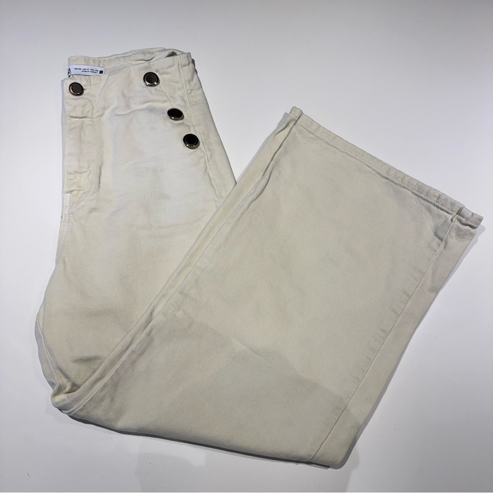 🛍️4 for 20$ / Zara Wide Leg Ankle Pants with Button Detail / Beige / 0